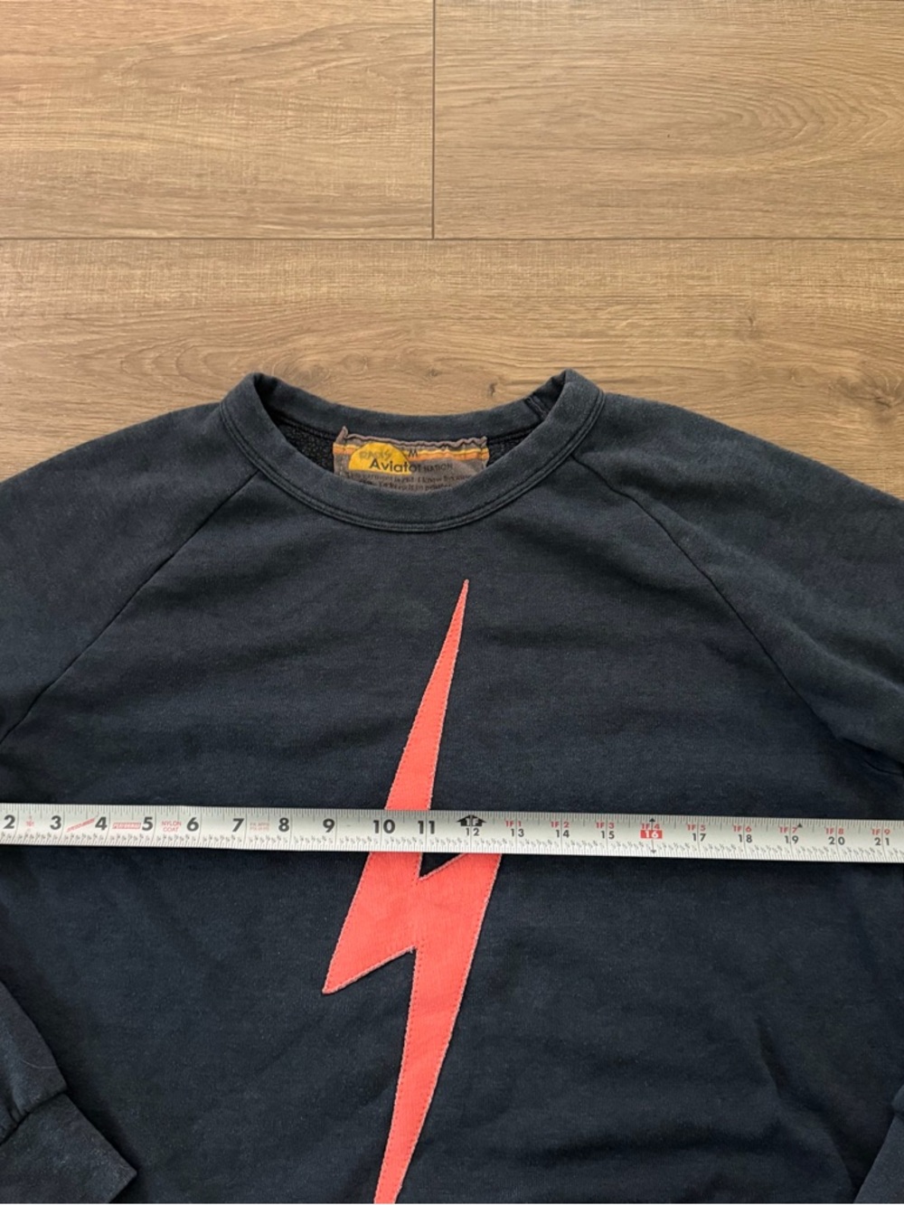 Aviator Nation Charcoal Sweatshirt with Coral Lightning Bolt & Rainbow Sleeve - Picture 9 of 12